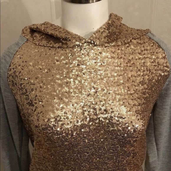 12PM by Mon Ami Gold Sequins Gray Hoodie Pullover - Picture 4 of 8